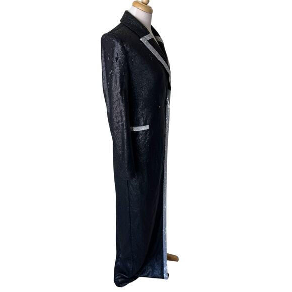 L'AGENCE Marlowe Sequined Trimmed Long Coat Black Silver Size 4 - Picture 6 of 13